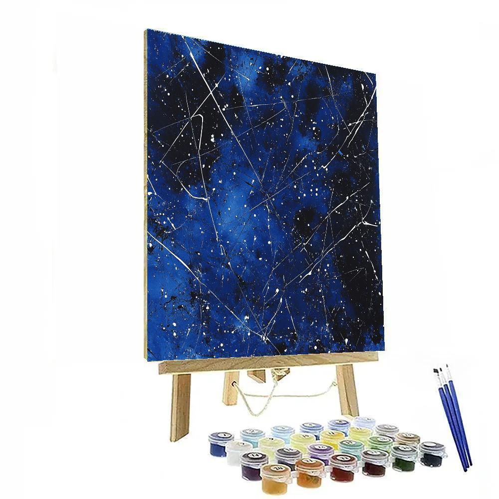 Jackson Pollock Inspired Pulsar Lattice In Indigo And Silver Numbered painting kits
