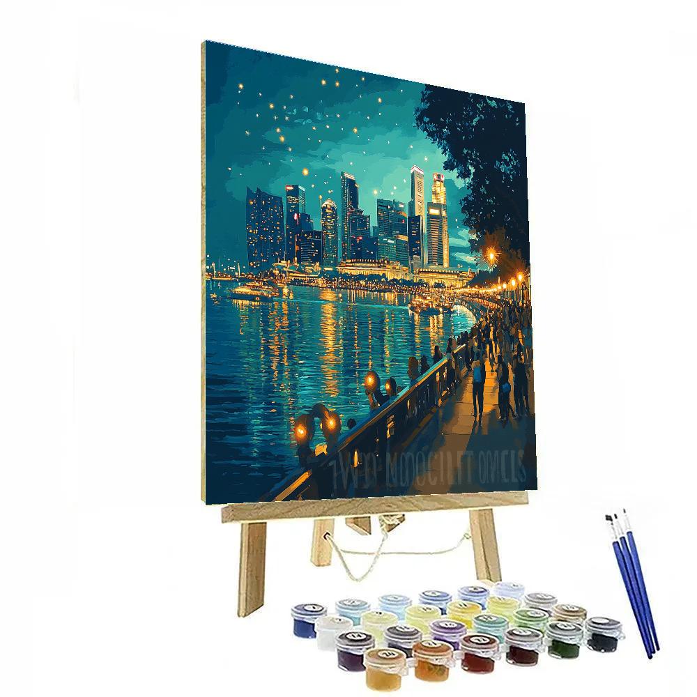 Esplanade And Merlion Park Skyline View, Singapore paint by numbers