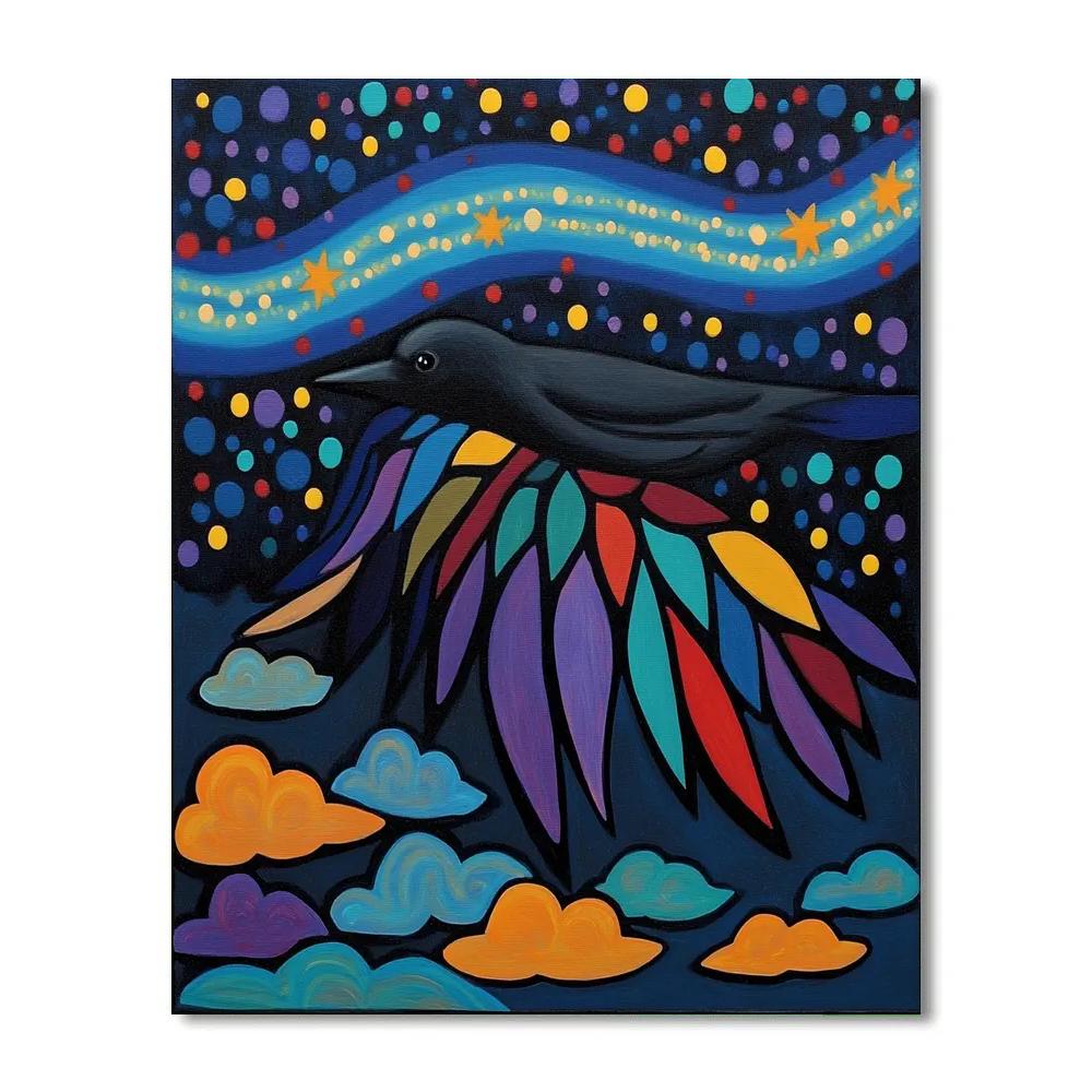 Norval Morrisseau Inspired Aurora Raven Of The Northern Sky Spirits Number painting