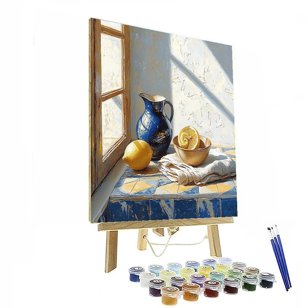 Johannes Vermeer Inspired Lapis Jug And Lemon On Delft Tiles Numbered painting kits