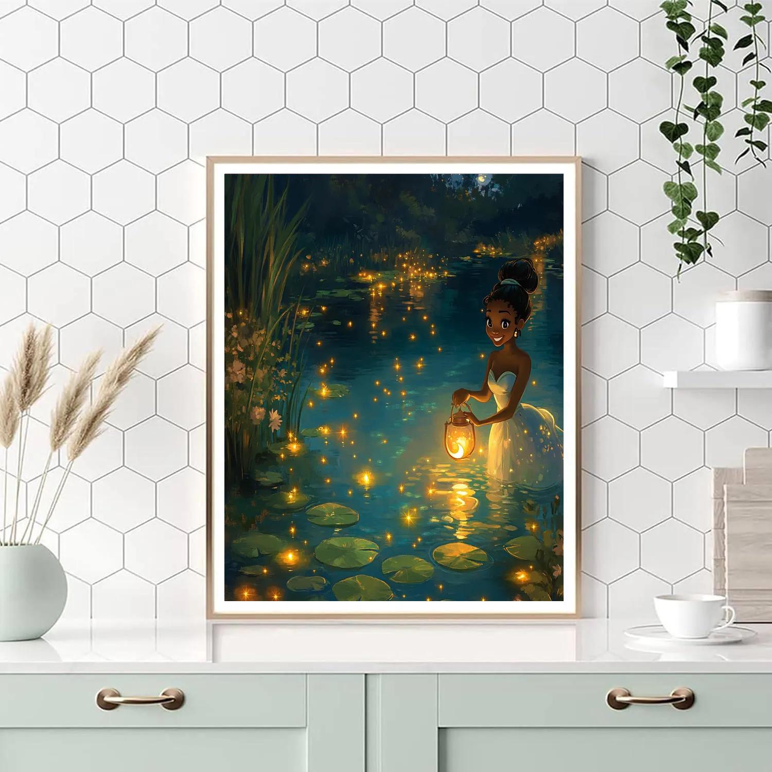 Princess Tiana Firefly Lagoon Evening Paint by numbers art