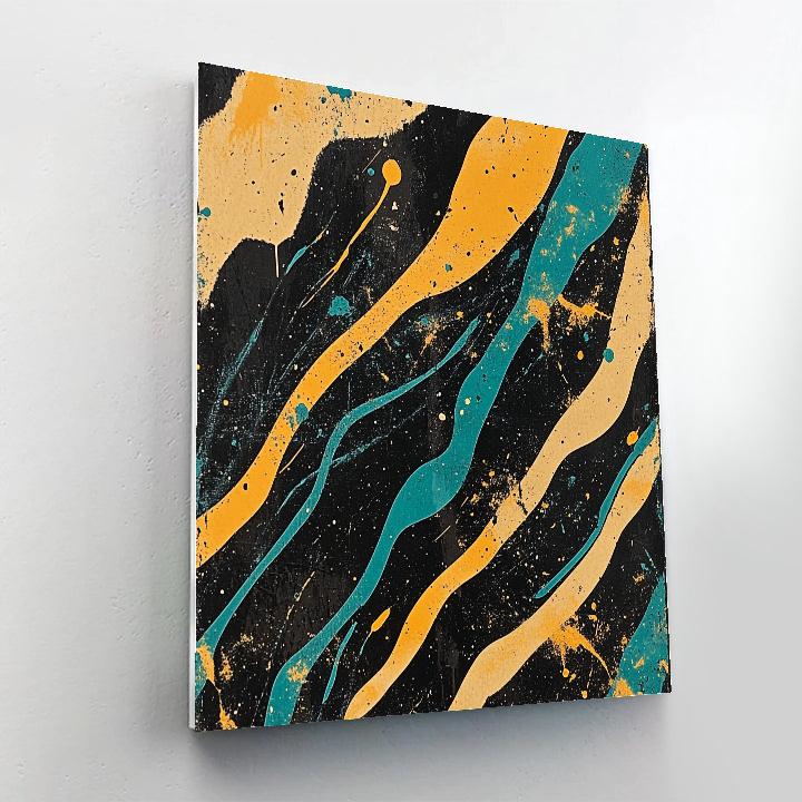 Jackson Pollock Inspired Aurora Shear In Black Ochre And Neon Teal paint by number