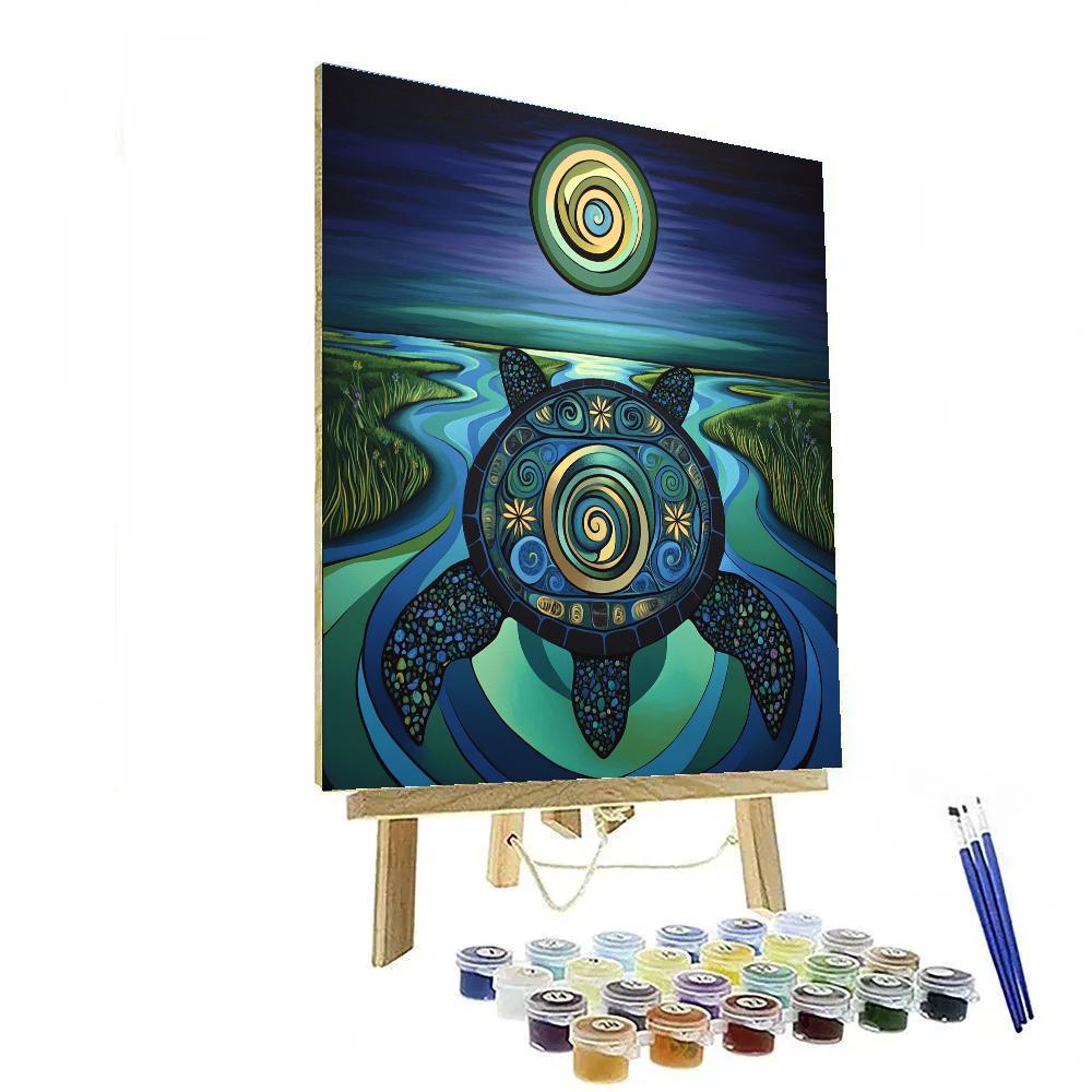 Norval Morrisseau Inspired Turtle Of The Moonlit Tides And Water Lines Number painting
