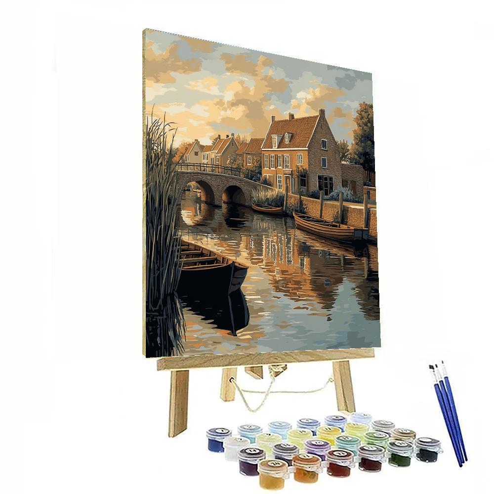 Johannes Vermeer Inspired Golden Mist Over Delft Canal Gables Painting by numbers kit