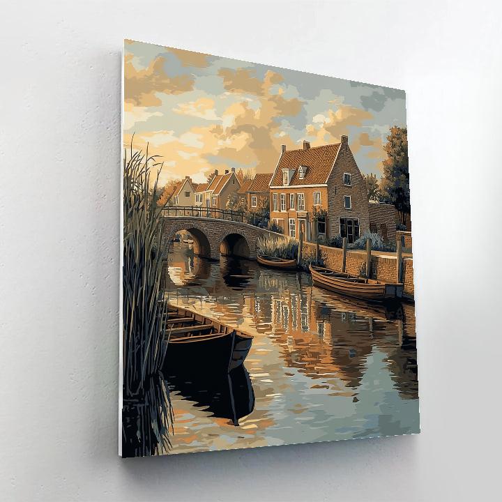 Johannes Vermeer Inspired Golden Mist Over Delft Canal Gables Painting by numbers kit