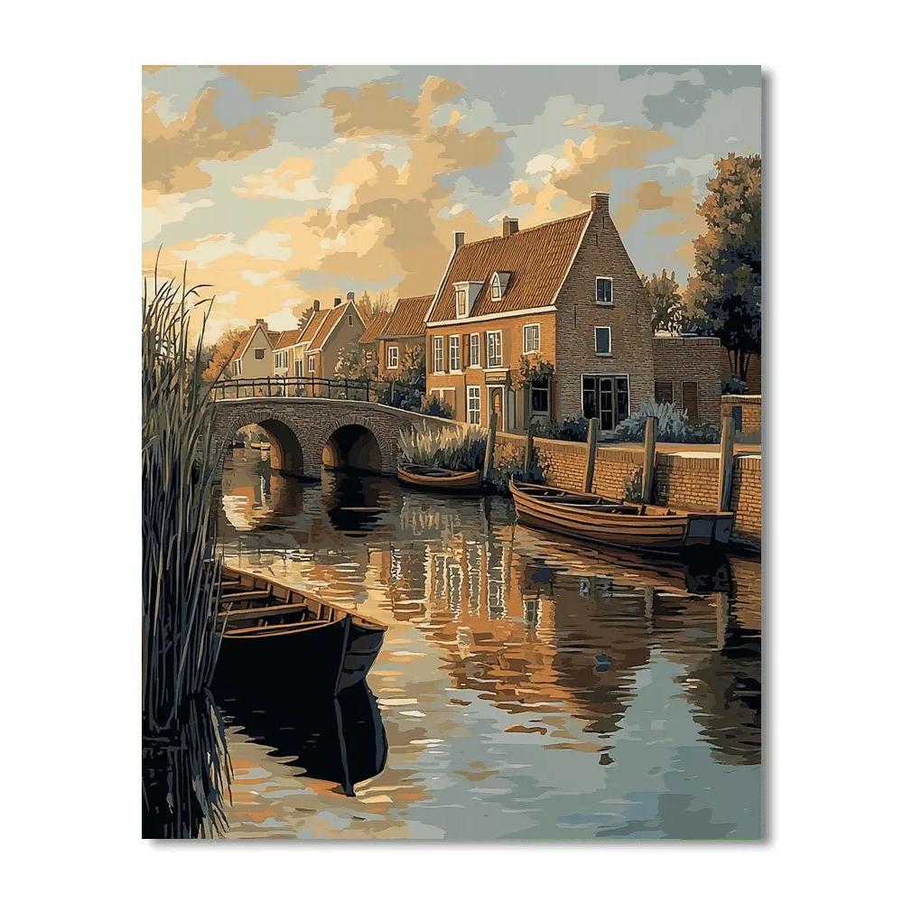 Johannes Vermeer Inspired Golden Mist Over Delft Canal Gables Painting by numbers kit