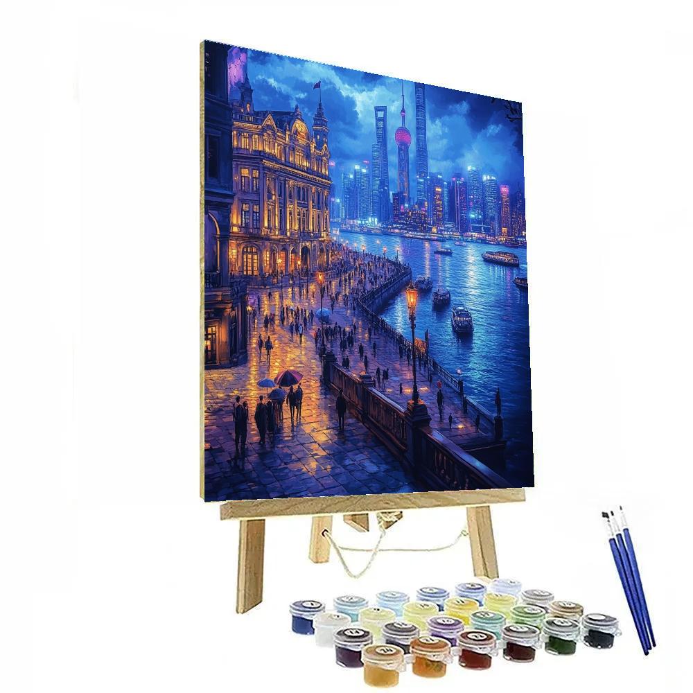 The Bund Riverside Promenade At Night, Shanghai, China painting number kit