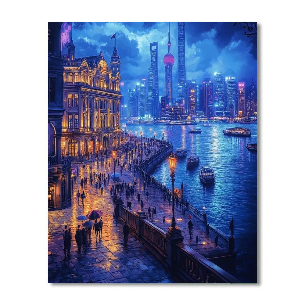 The Bund Riverside Promenade At Night, Shanghai, China painting number kit