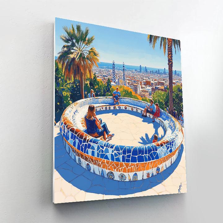 Park Guell Terrace Viewpoint, Barcelona, Spain paint by number