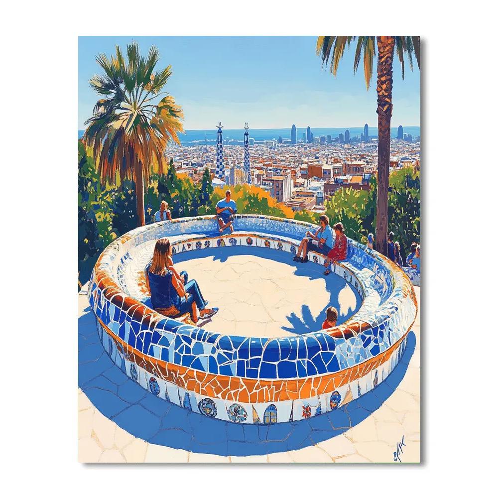 Park Guell Terrace Viewpoint, Barcelona, Spain paint by number