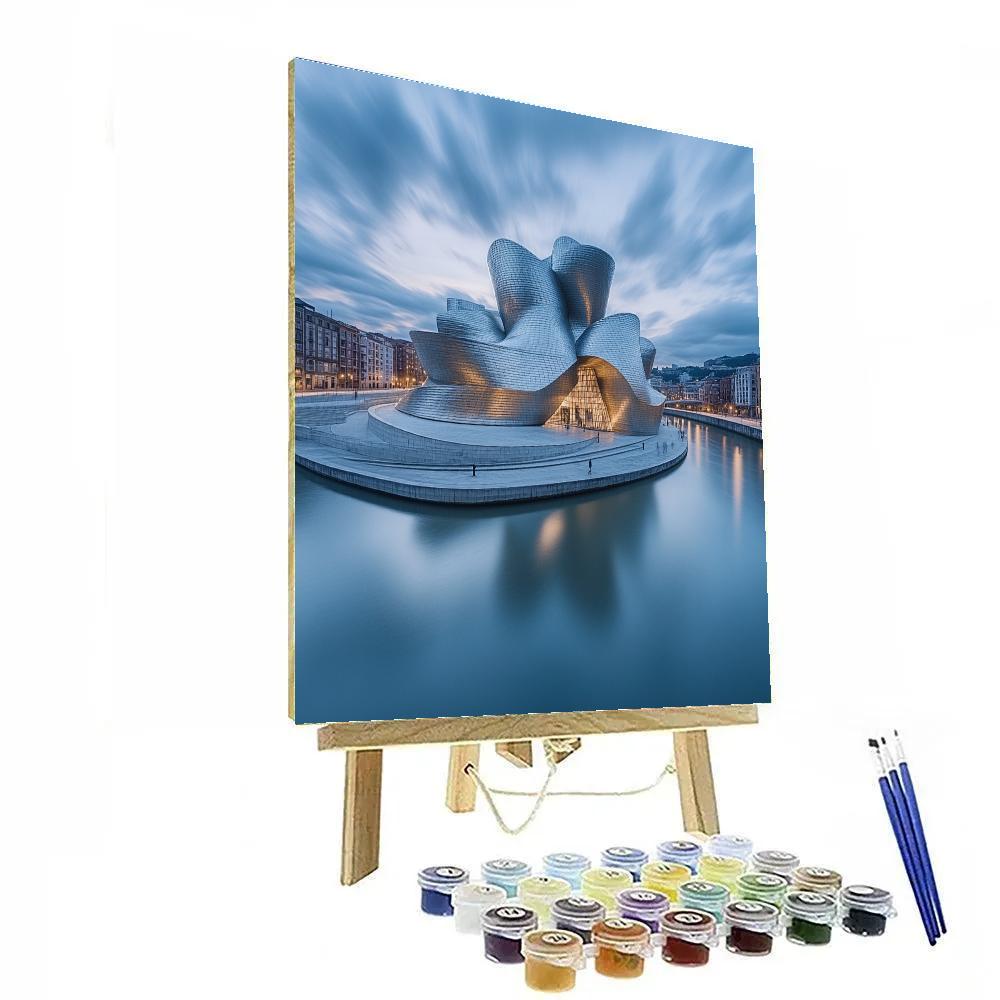Guggenheim Museum Reflections On The Nervion River, Bilbao, Spain paint by color
