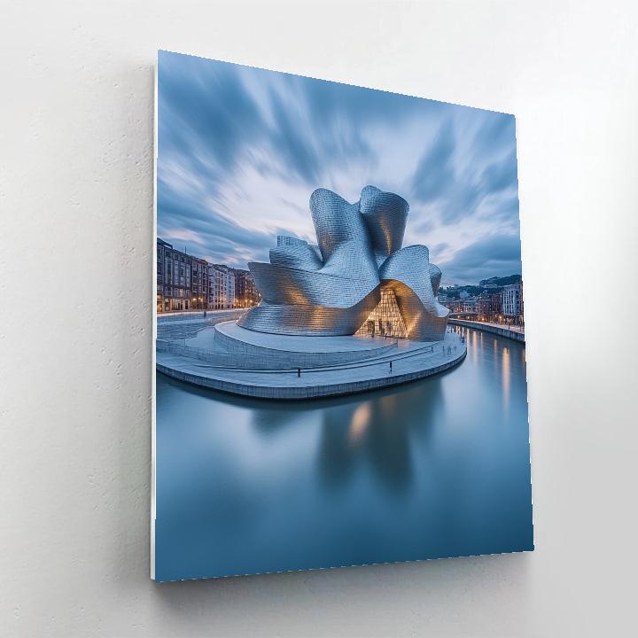 Guggenheim Museum Reflections On The Nervion River, Bilbao, Spain paint by color