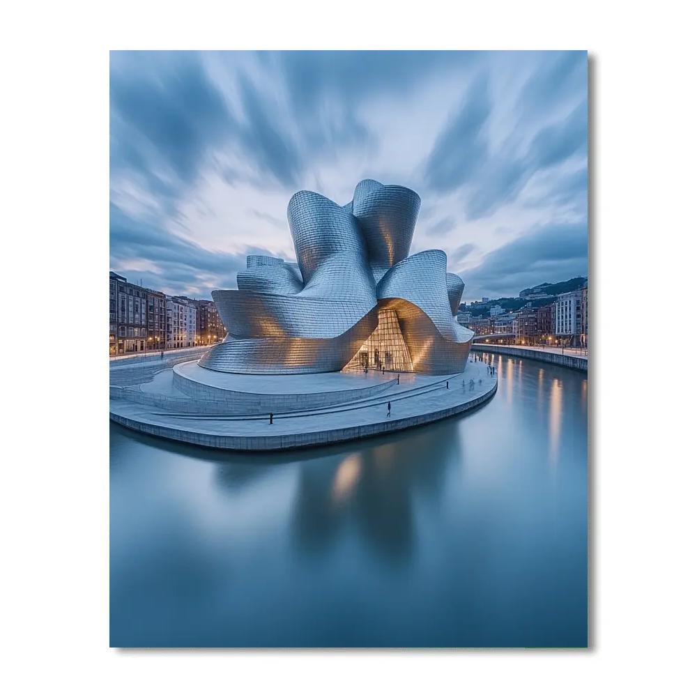Guggenheim Museum Reflections On The Nervion River, Bilbao, Spain paint by color