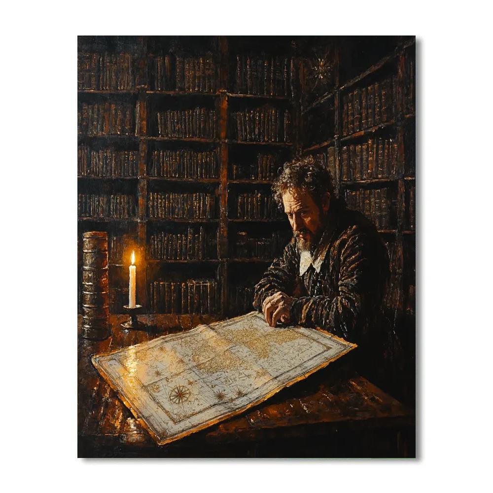 Rembrandt Inspired Candlelit Library Of Star Charts Paint by numbers art