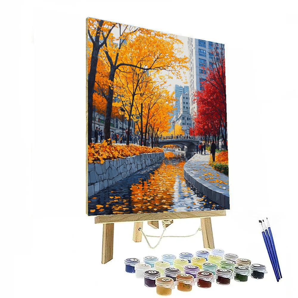 Cheonggyecheon Stream Walkway In Autumn, Seoul, South Korea paint by numbers