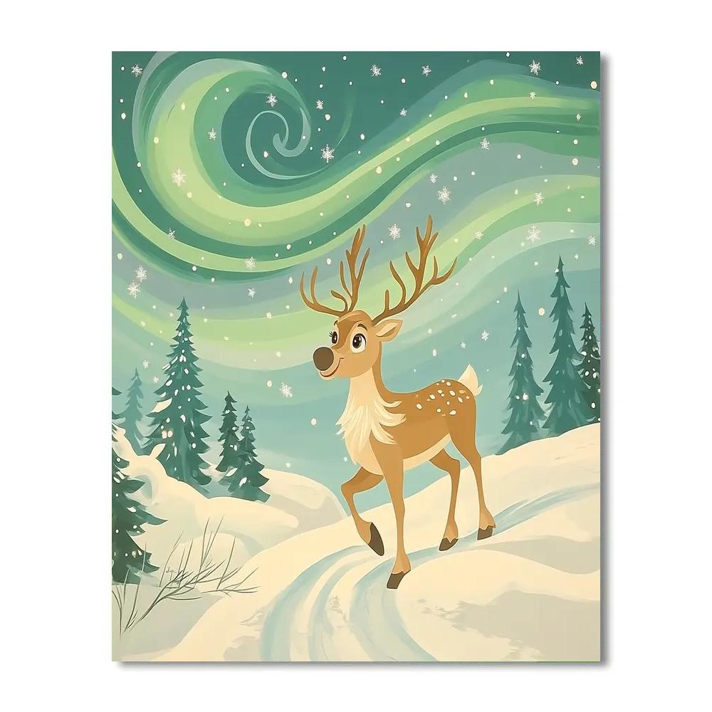 Sven Reindeer Aurora Snow Trail DIY paint by numbers