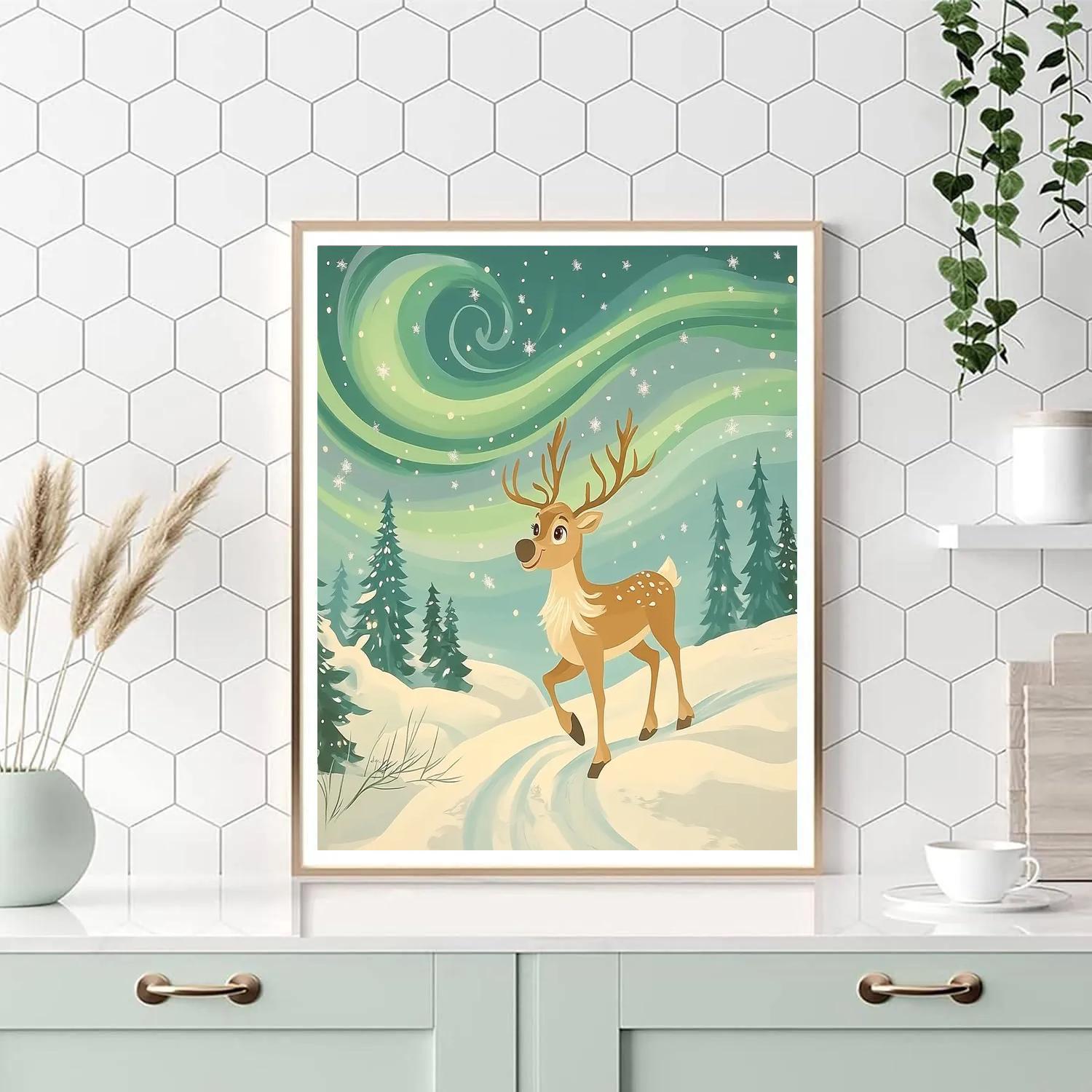 Sven Reindeer Aurora Snow Trail DIY paint by numbers