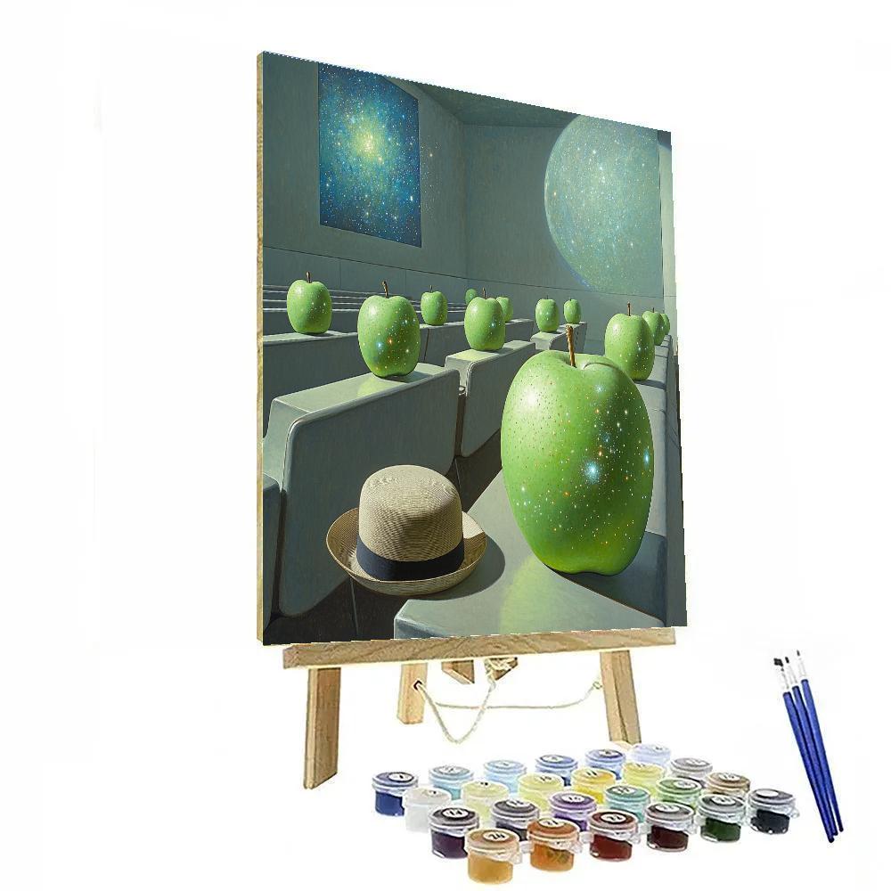René Magritte Inspired Floating Apples In A Planetarium paint by numbers