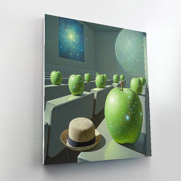 René Magritte Inspired Floating Apples In A Planetarium paint by numbers