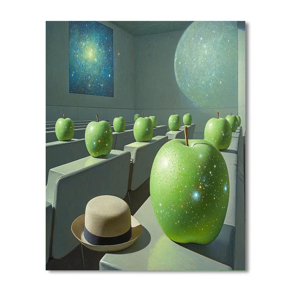 René Magritte Inspired Floating Apples In A Planetarium paint by numbers