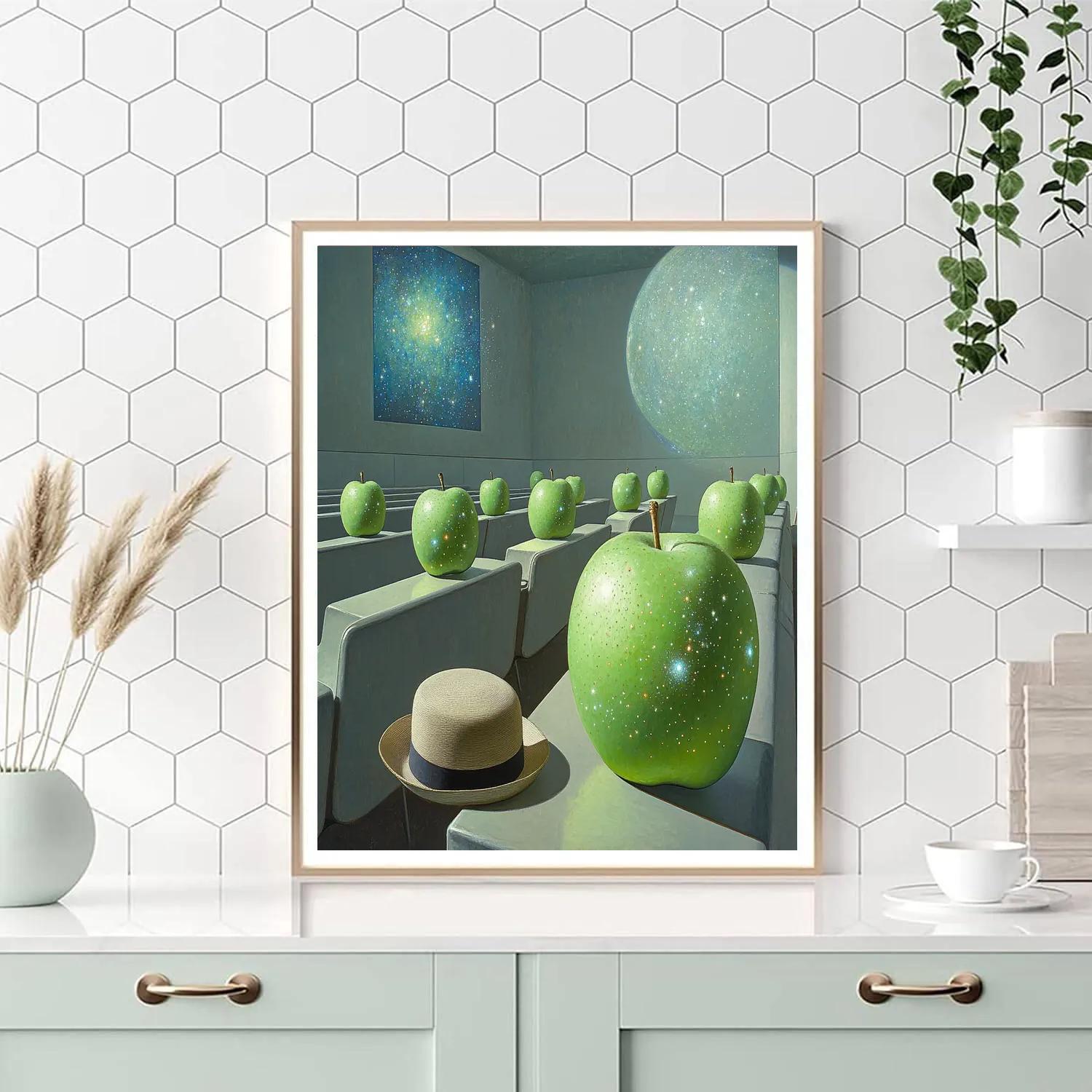 René Magritte Inspired Floating Apples In A Planetarium paint by numbers
