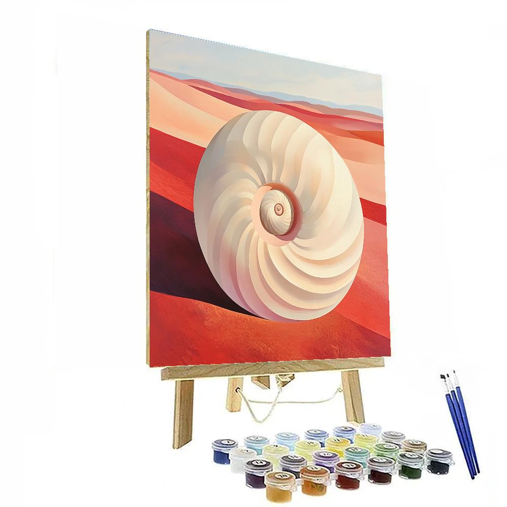 Georgia O’Keeffe Inspired Sunbleached Spiral Shell Over Red Sand Paint by numbers art