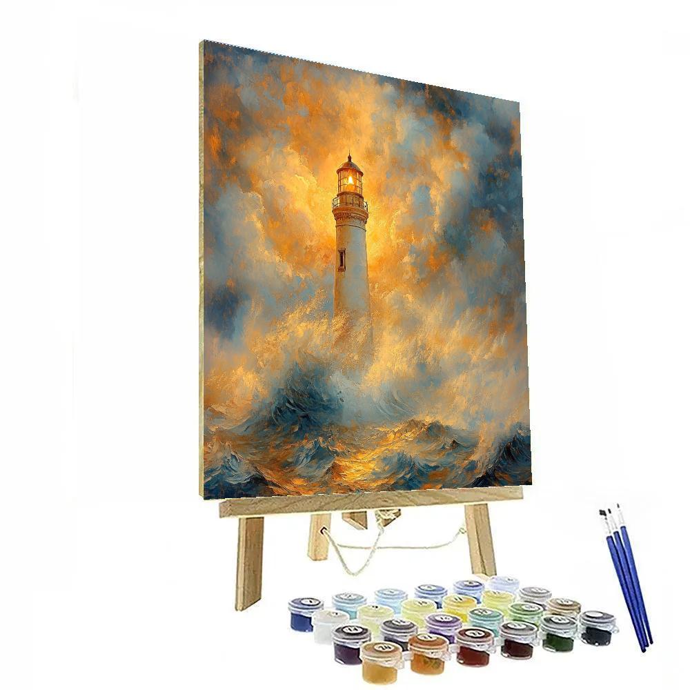 J M W Turner Inspired Lighthouse In Solar Flare Sea Mist paint by numbers