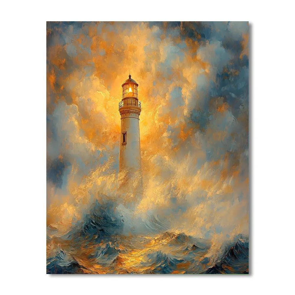 J M W Turner Inspired Lighthouse In Solar Flare Sea Mist paint by numbers