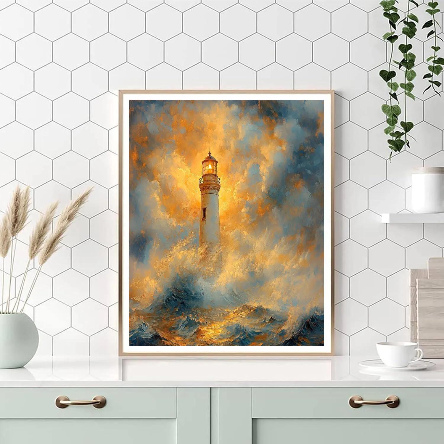 J M W Turner Inspired Lighthouse In Solar Flare Sea Mist paint by numbers