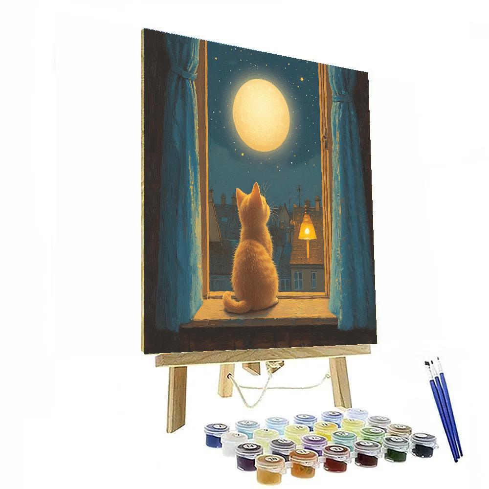 Figaro Cat Moonlit Window Curiosity Number painting