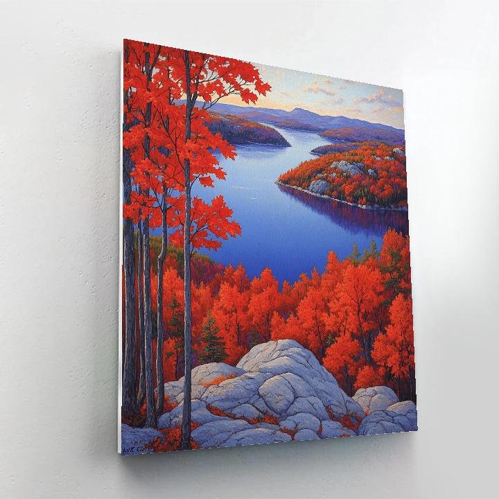 A.Y. Jackson Inspired Autumn Fire Over Algoma Granite Waves paint by number