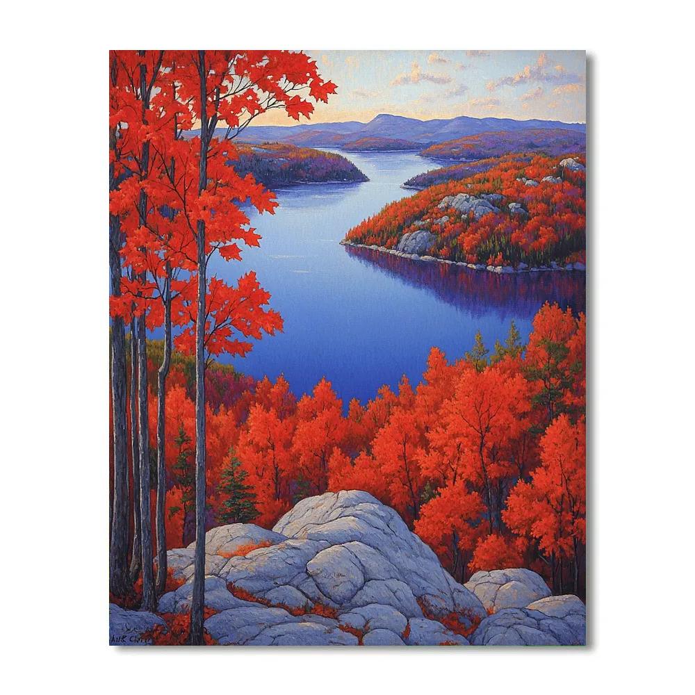 A.Y. Jackson Inspired Autumn Fire Over Algoma Granite Waves paint by number