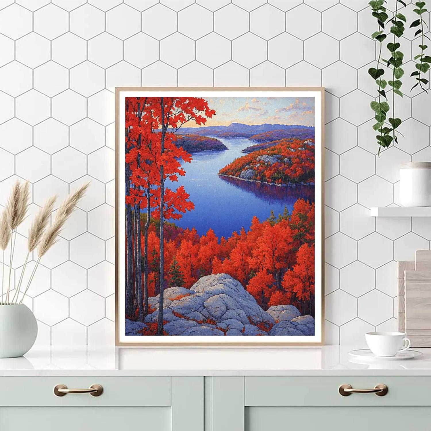 A.Y. Jackson Inspired Autumn Fire Over Algoma Granite Waves paint by number