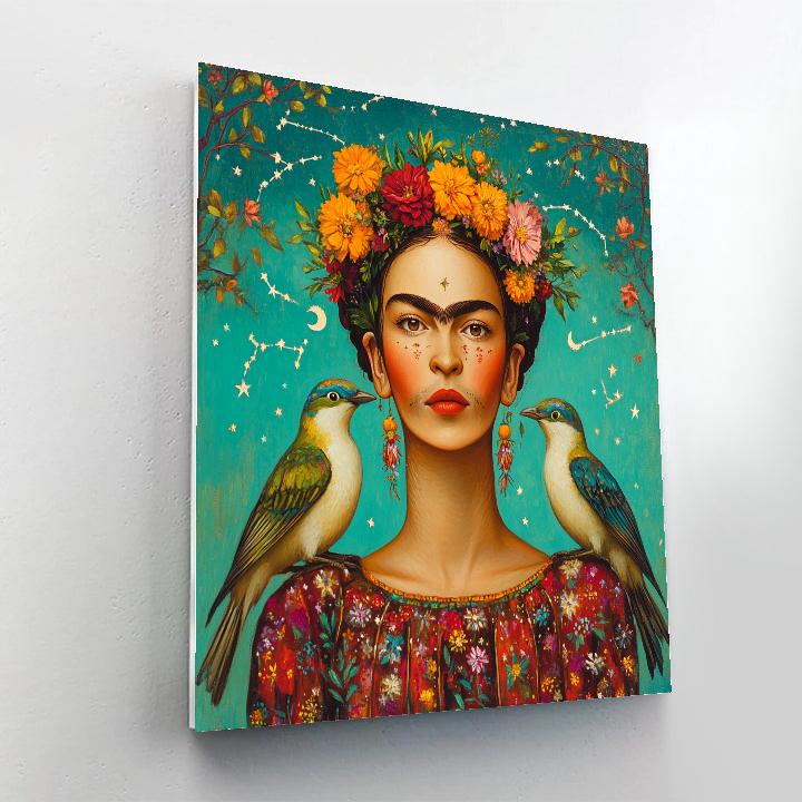 Frida Kahlo Inspired Self Portrait With Cosmic Birds Number painting