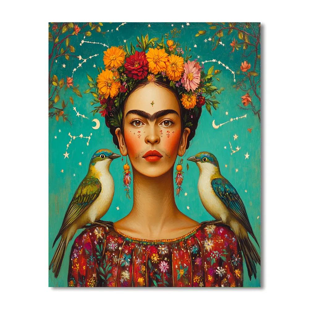Frida Kahlo Inspired Self Portrait With Cosmic Birds Number painting