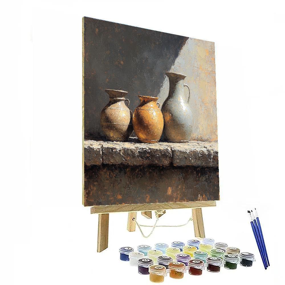 Diego Velázquez Inspired Silvery Bodegon Of Earthenware And Copper In Mist Light Number painting
