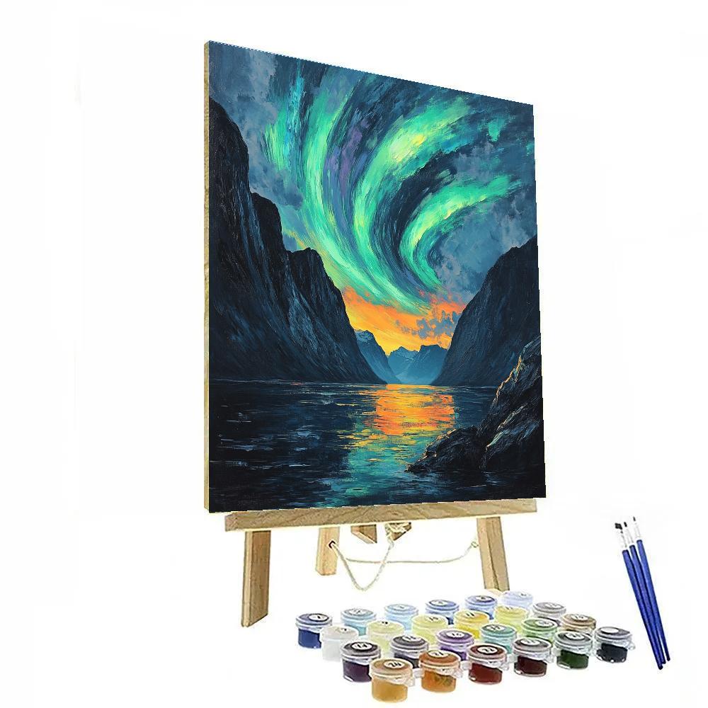 Frederick Varley Inspired Aurora Storm Over Silent Fjord painting number kit