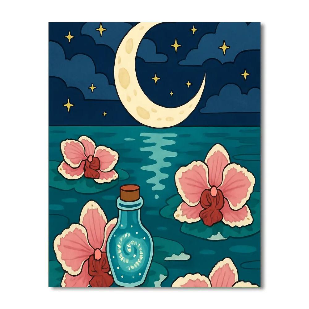 Tidebound Orchids Under Moonlight Numbered painting kits