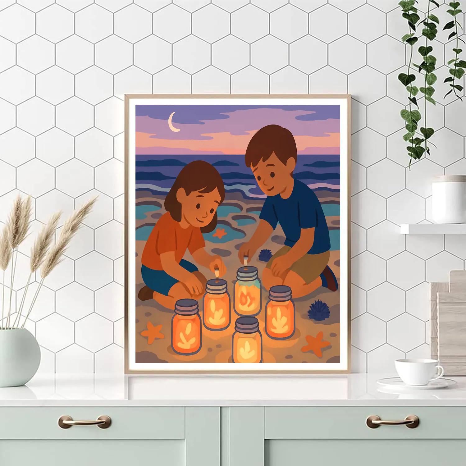 Tidepool Lanterns At Beach Twilight Numbered painting kits