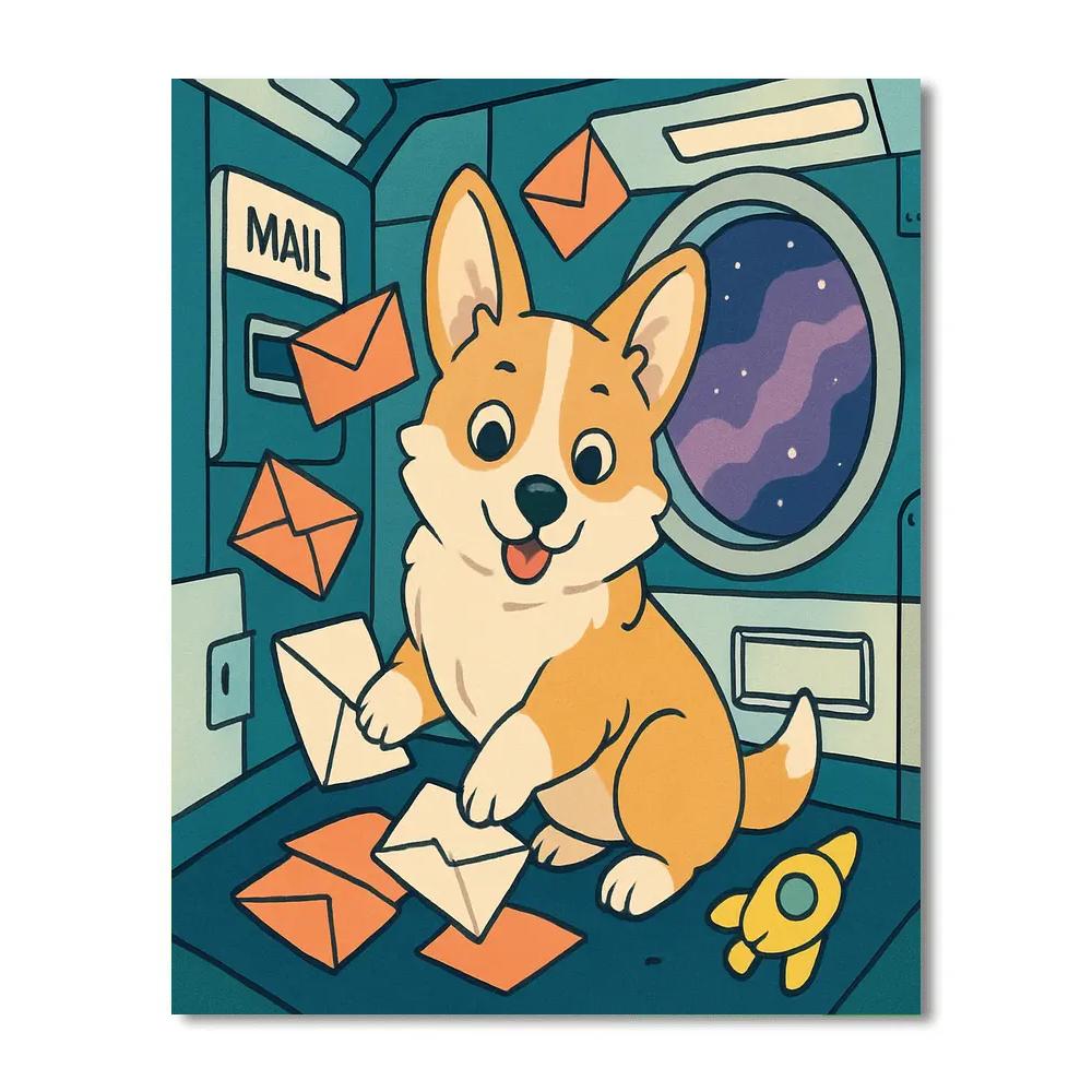 Dog In Zero Gravity Mailroom painting number kit
