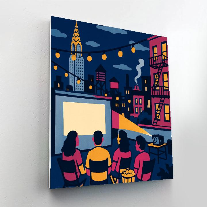 Rooftop Cinema In New York Skyline Numbered painting kits