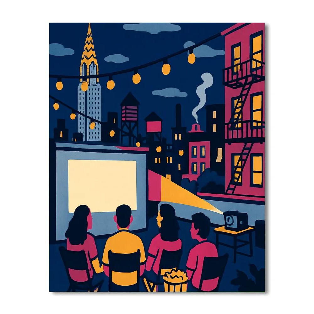 Rooftop Cinema In New York Skyline Numbered painting kits