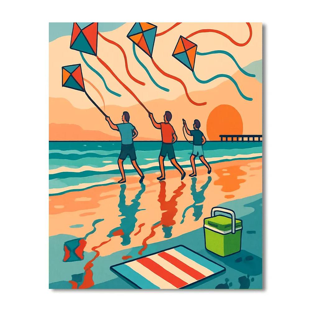 Kite Regatta Over Mirror Sand, Beach Crafted paint by color