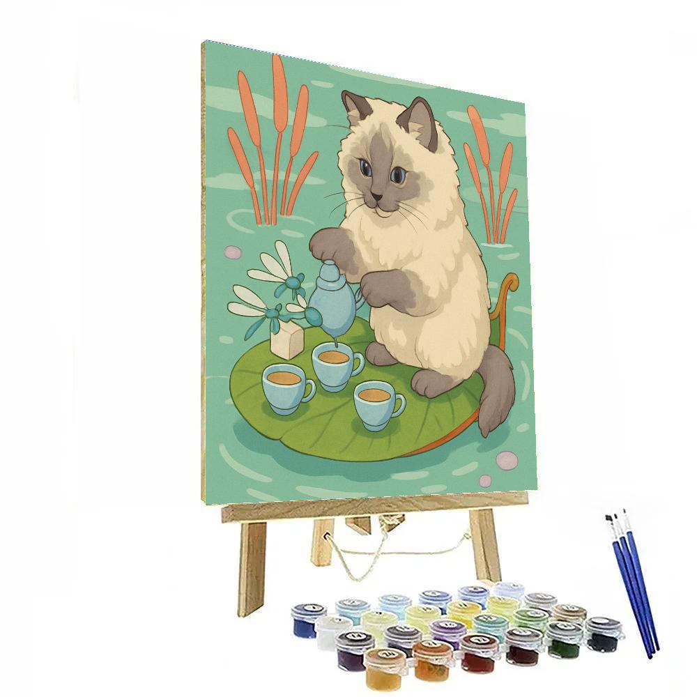 Riverboat Tea Party With Cat DIY paint by numbers