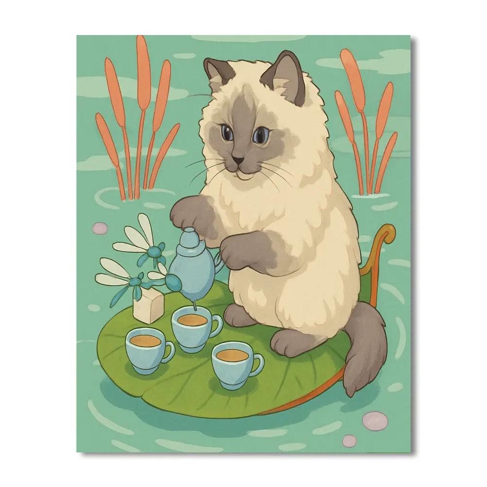 Riverboat Tea Party With Cat DIY paint by numbers