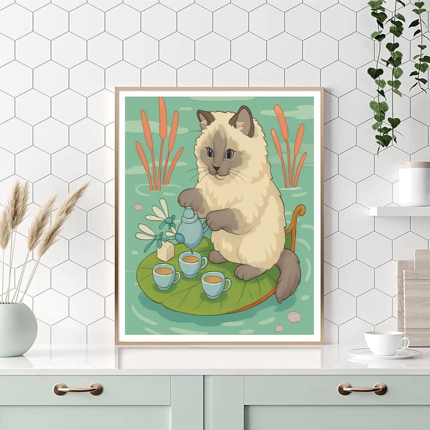 Riverboat Tea Party With Cat DIY paint by numbers