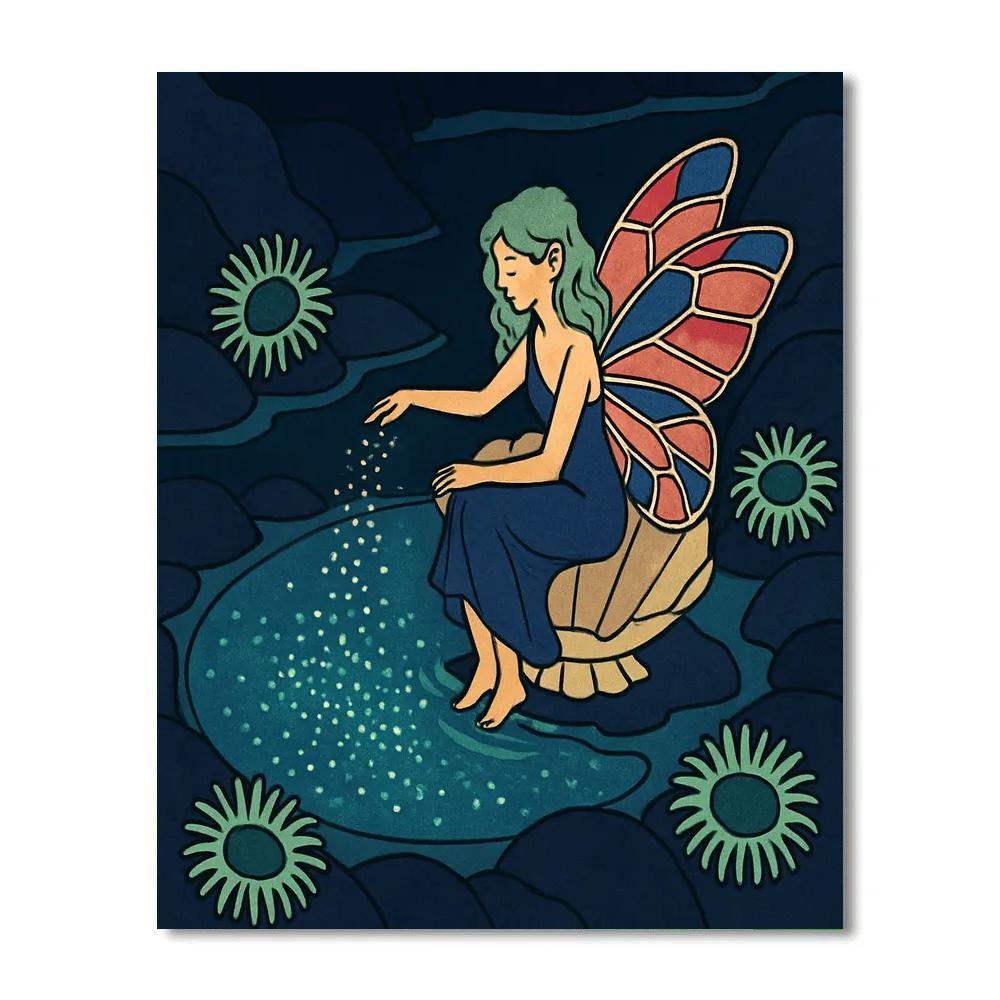 Moonlit Tidepool With Fairy Glow Paint by numbers art