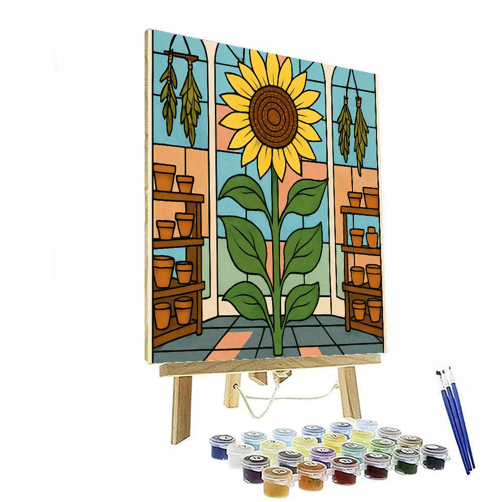 Stained Glass Greenhouse With Sunflower paint by number