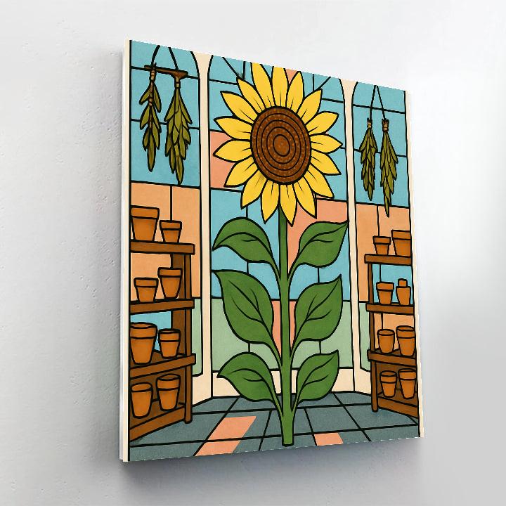Stained Glass Greenhouse With Sunflower paint by number