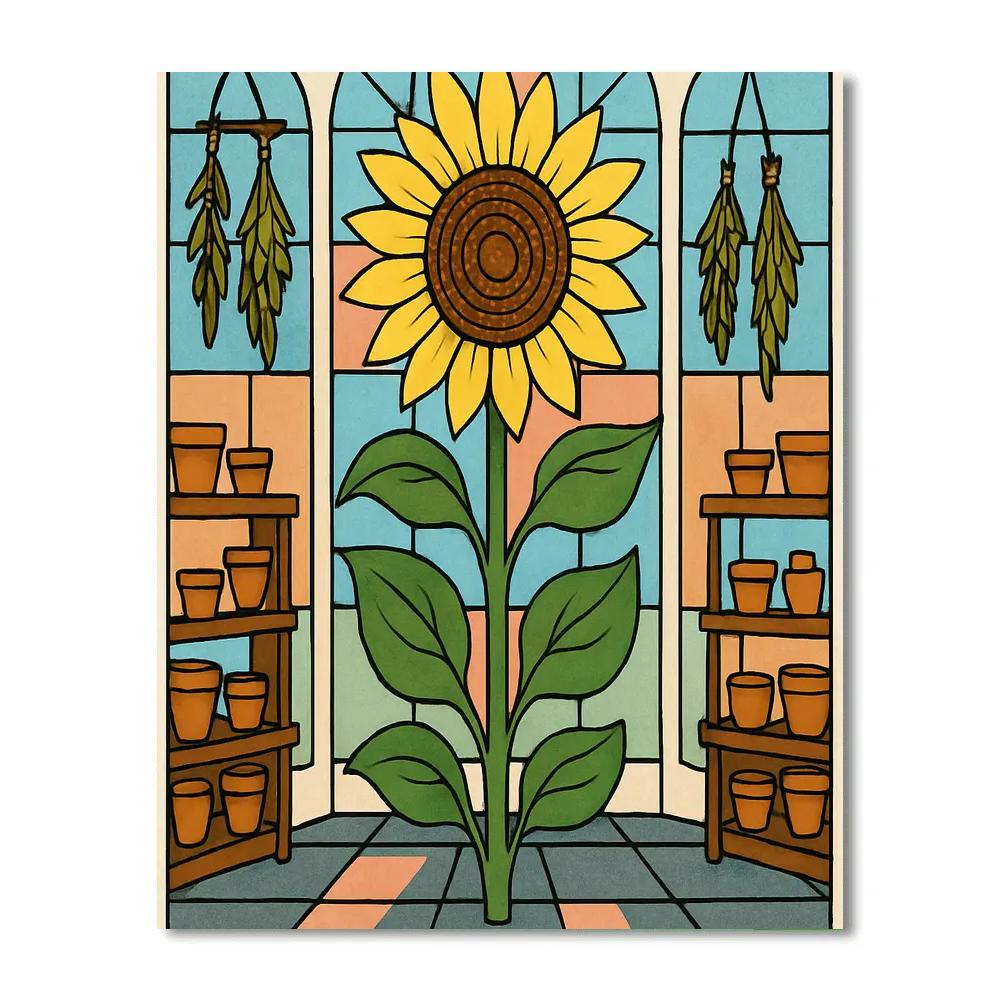 Stained Glass Greenhouse With Sunflower paint by number